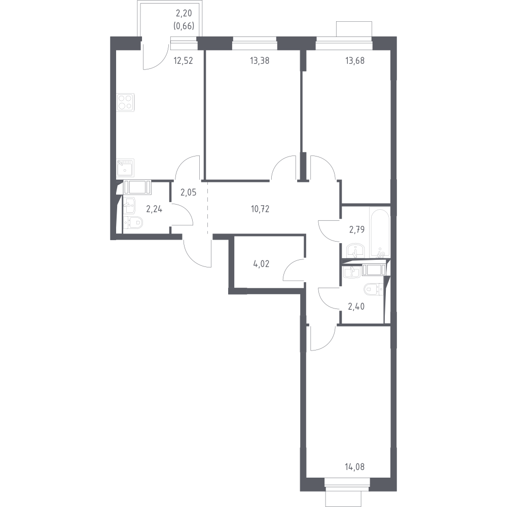 3-комнатная 78 м2 в ЖК Пятницкие Луга корпус null этаж 7