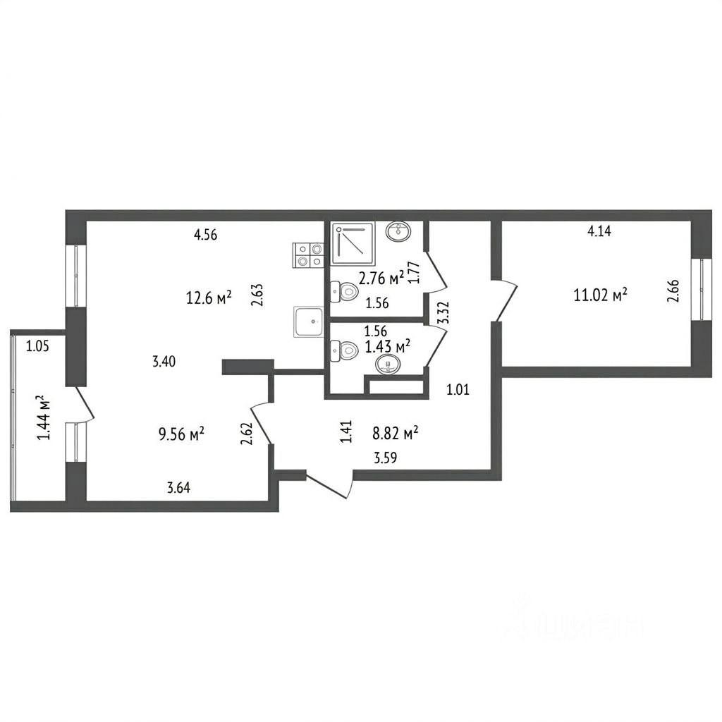2-комнатная 47 м2 в ЖК undefined корпус null этаж 3