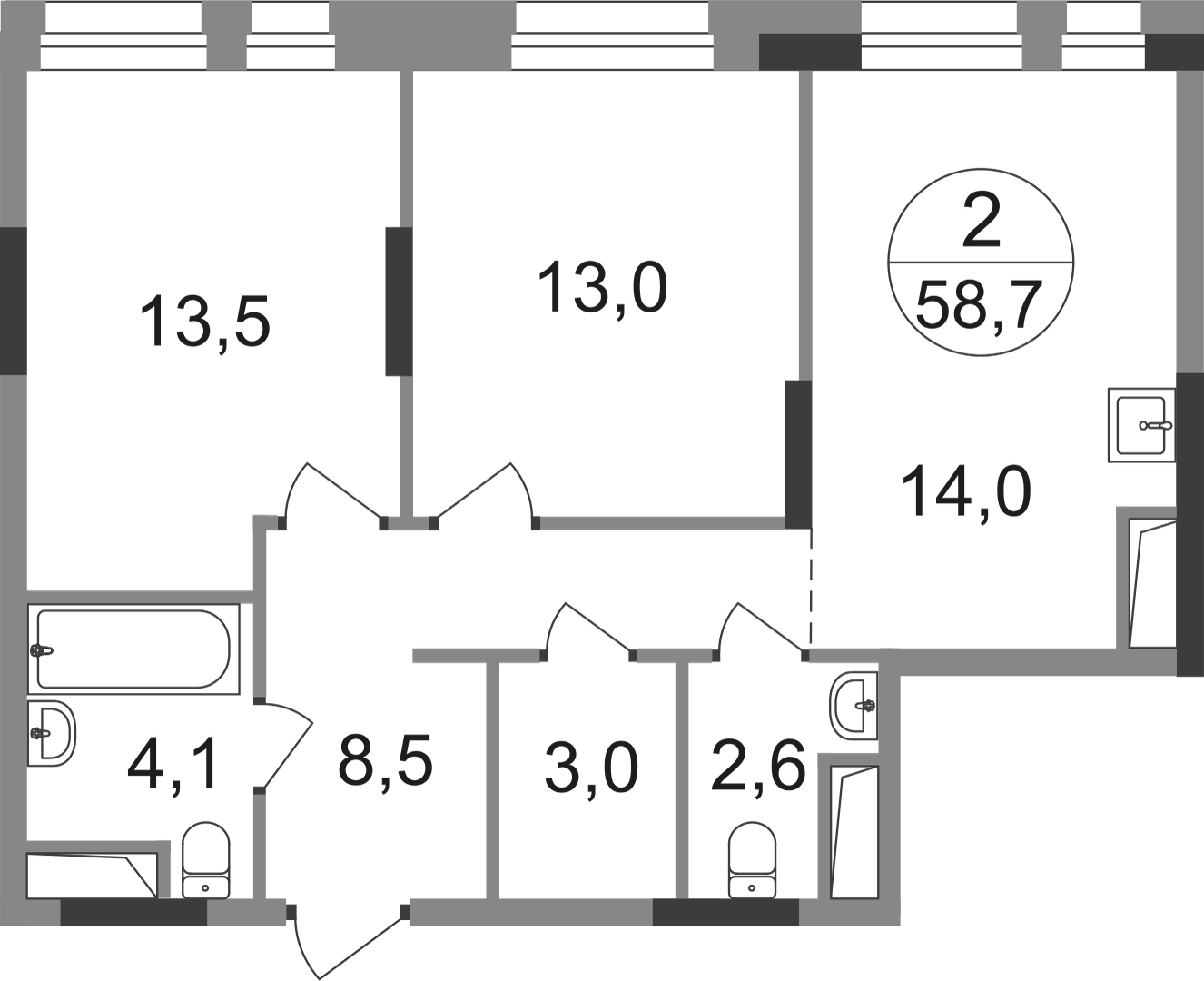 2-комнатная 58 м2 в ЖК Первый Московский корпус null этаж 16