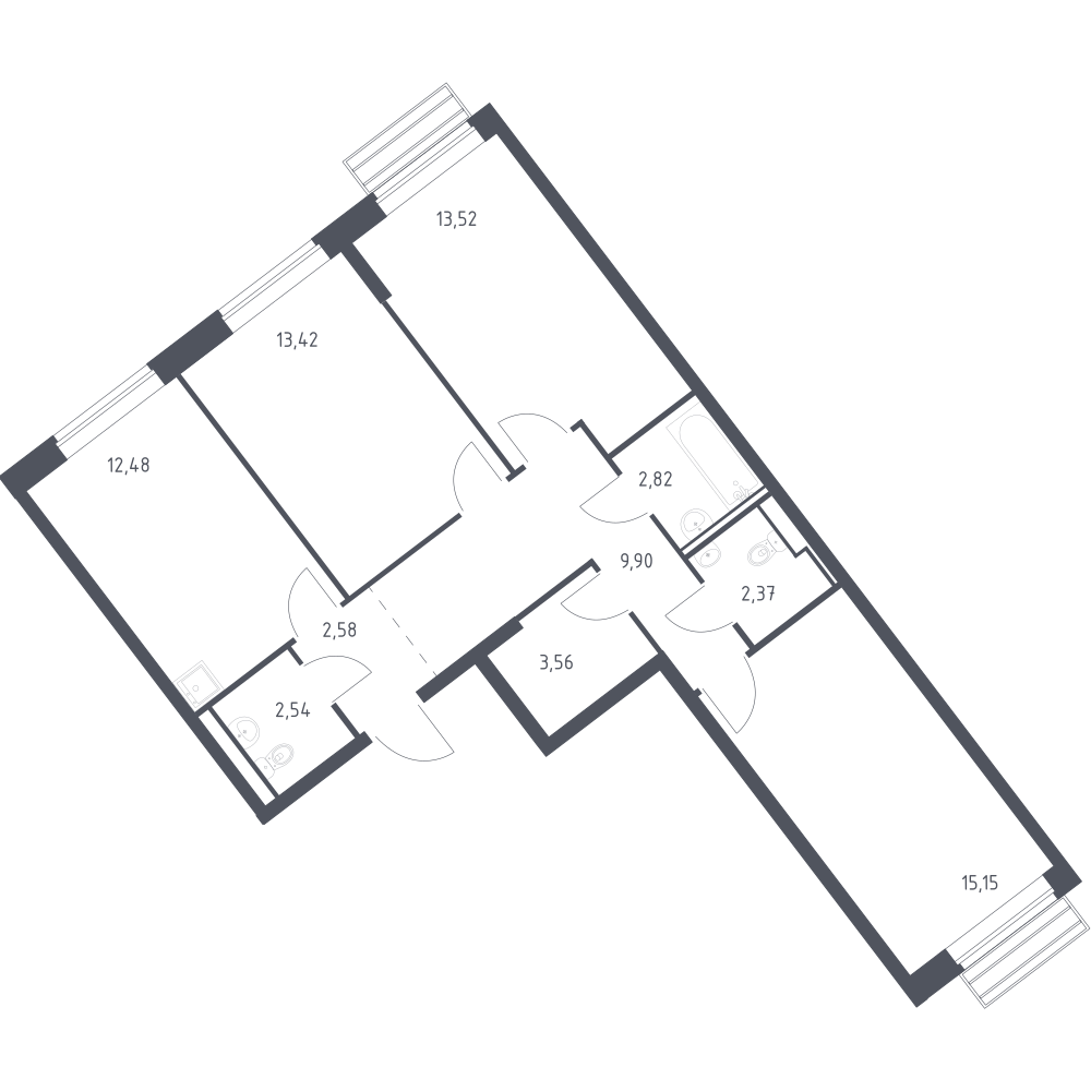 3-комнатная 77 м2 в ЖК Рублёвский Квартал корпус null этаж 3