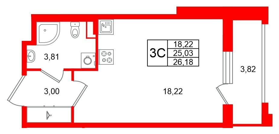 Студия 25 м2 в ЖК Univer City корпус null этаж 1