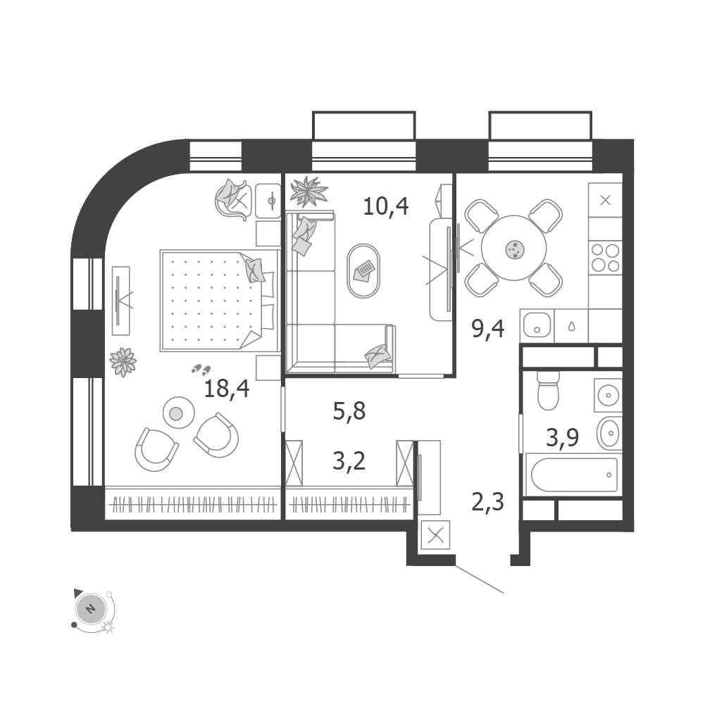 2-комнатная 53 м2 в ЖК Шагал корпус null этаж 3