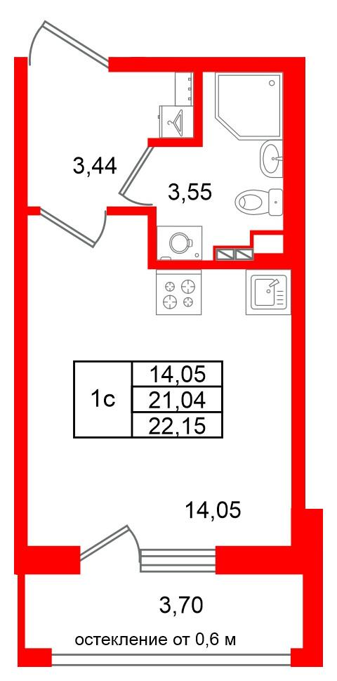 Студия 21 м2 в ЖК Универ Сити корпус null этаж 3