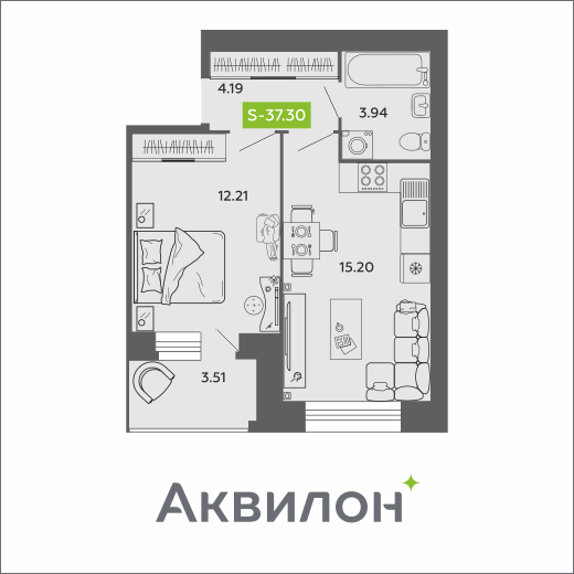 Студия 37 м2 в ЖК Аквилон Роса корпус null этаж 10