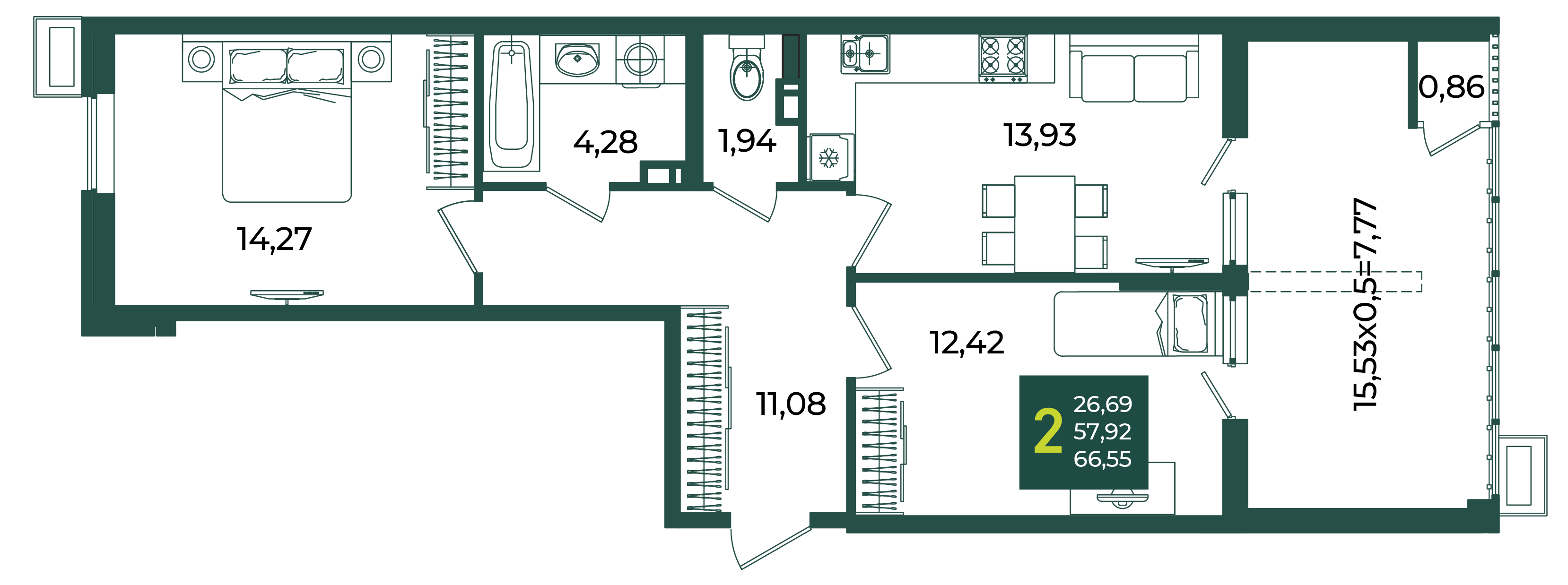 2-комнатная 66 м2 в ЖК Образцово корпус null этаж 8
