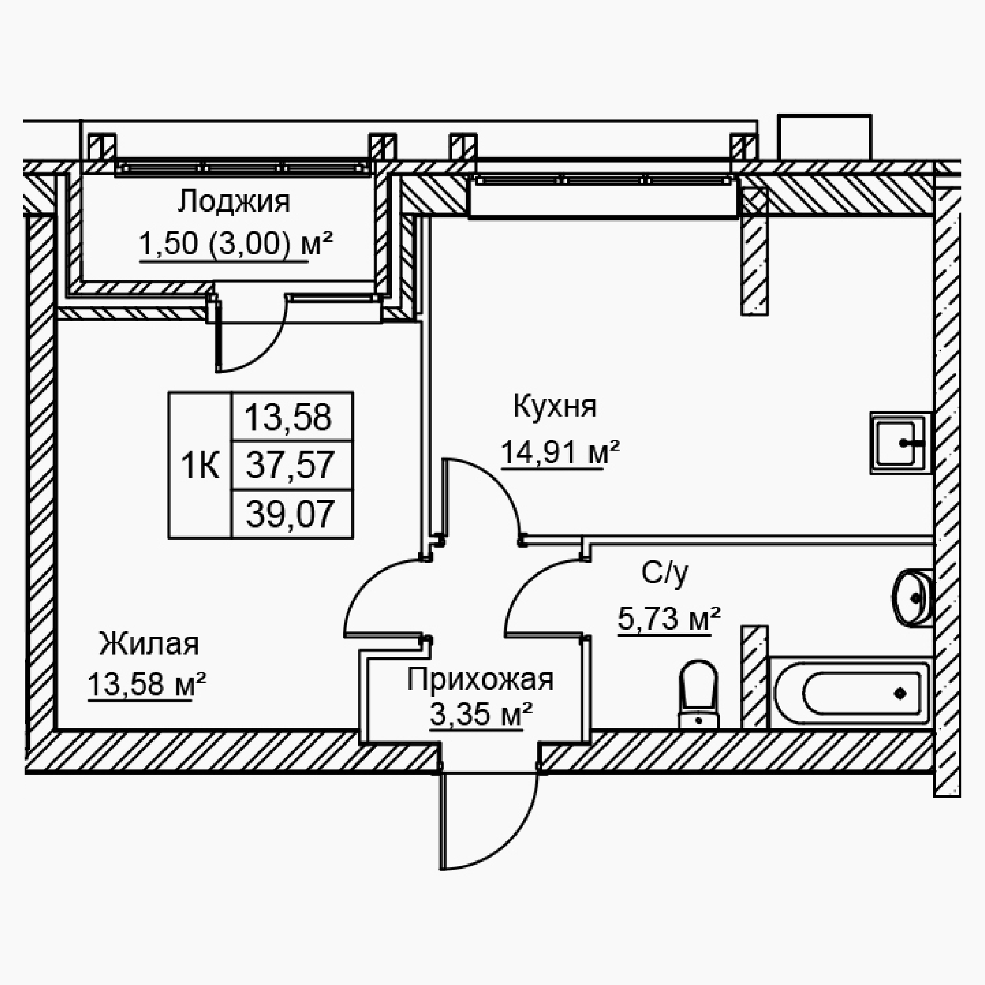 1-комнатная 39 м2 в ЖК Сталь корпус null этаж 3