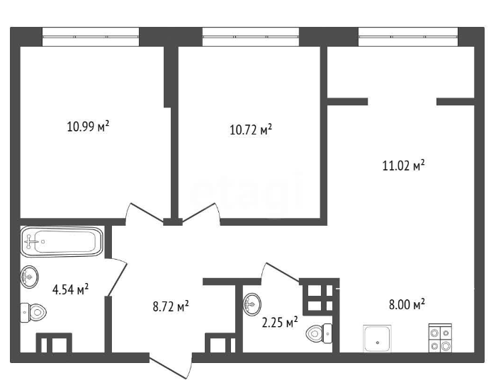 3-комнатная 56.5 м2 в ЖК undefined корпус null этаж 15