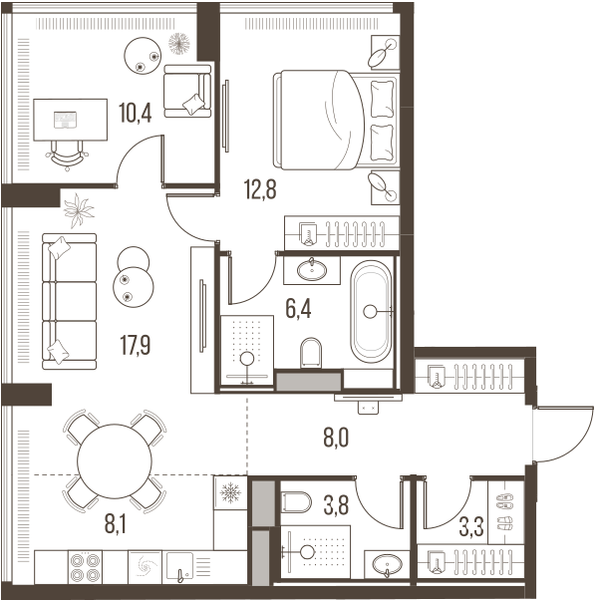 3-комнатная 70 м2 в ЖК High Life корпус null этаж 3