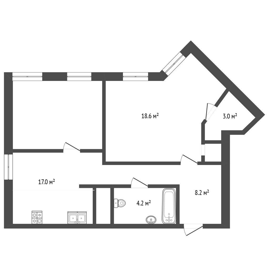 2-комнатная 61.7 м2 в ЖК undefined корпус null этаж 14