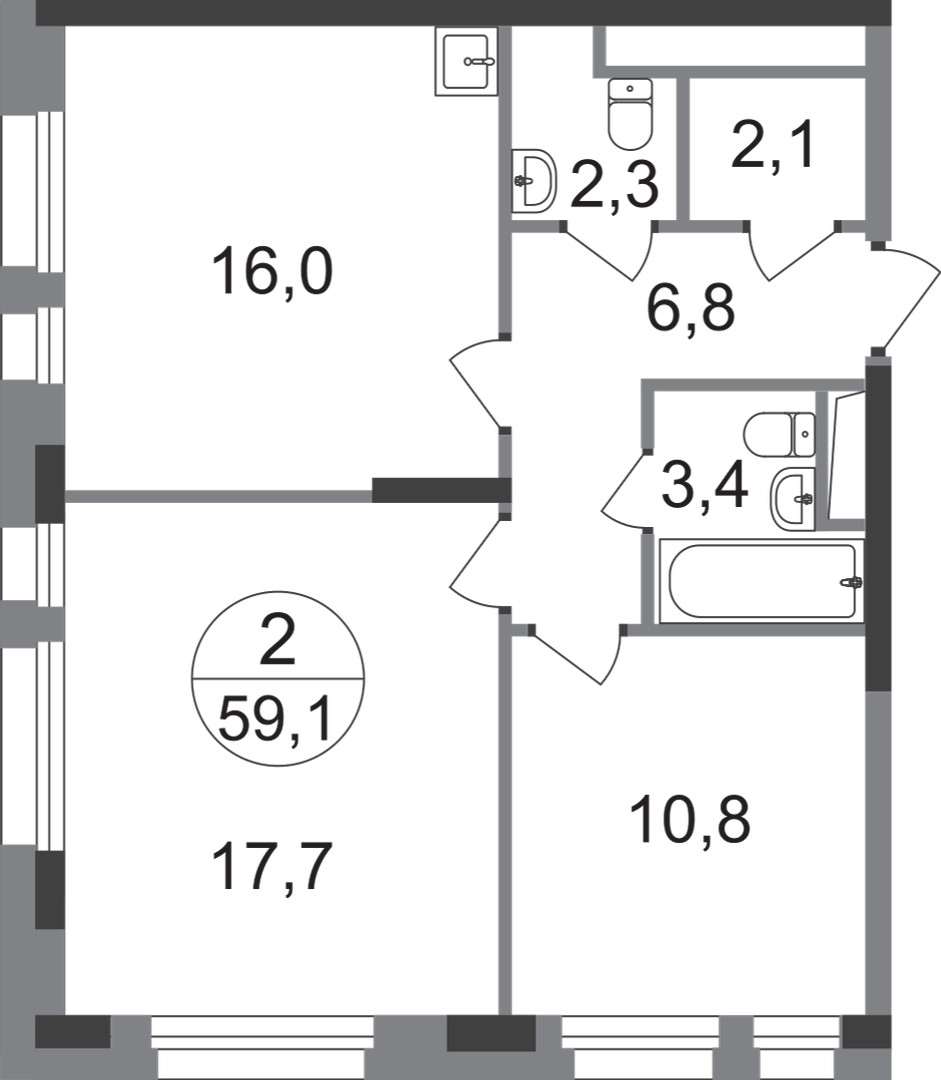 2-комнатная 59 м2 в ЖК Первый Московский корпус null этаж 9