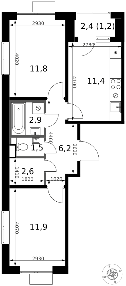 2-комнатная 49 м2 в ЖК 1-й Химкинский корпус null этаж 4