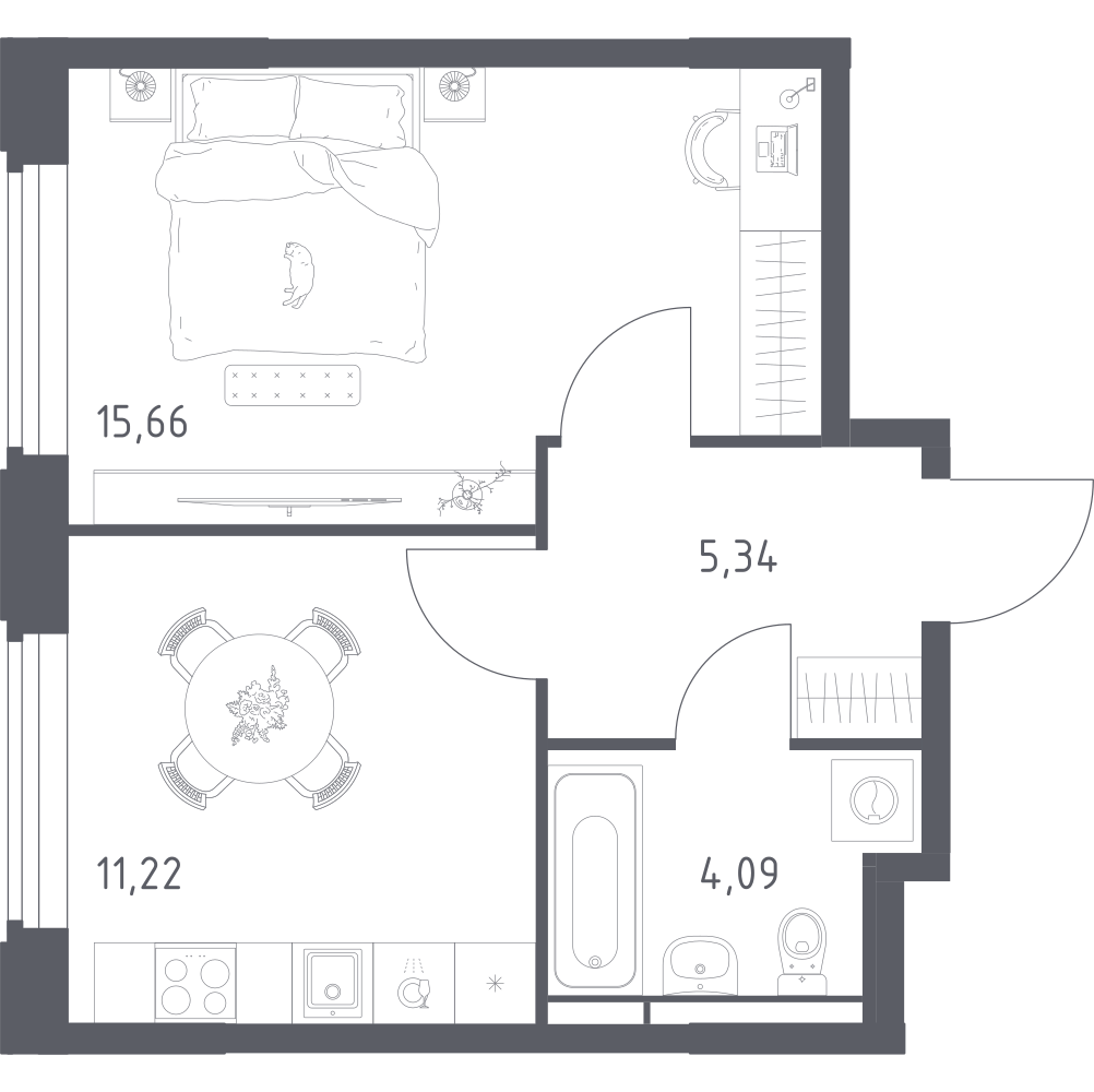 1-комнатная 36 м2 в ЖК Космический Квартал корпус null этаж 2