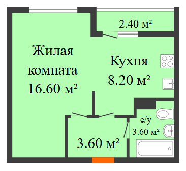 1-комнатная 32.2 м2 в ЖК undefined корпус null этаж 7