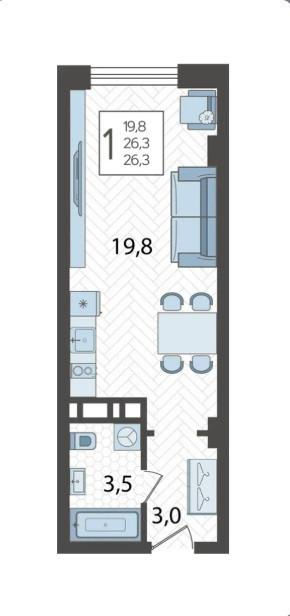 Студия 26.3 м2 в ЖК undefined корпус null этаж 12