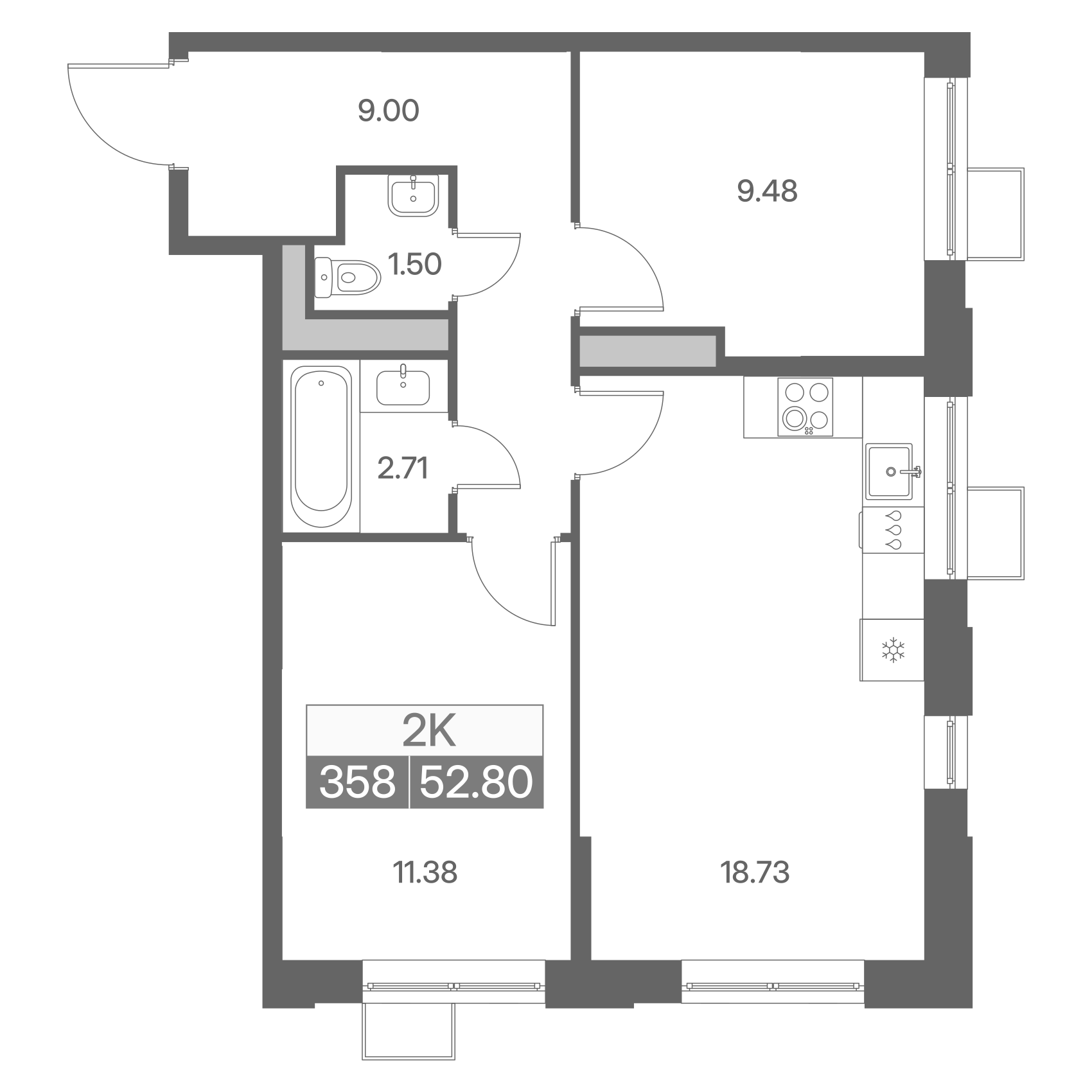2-комнатная 52 м2 в ЖК Новая Жизнь - Львовская корпус null этаж 8