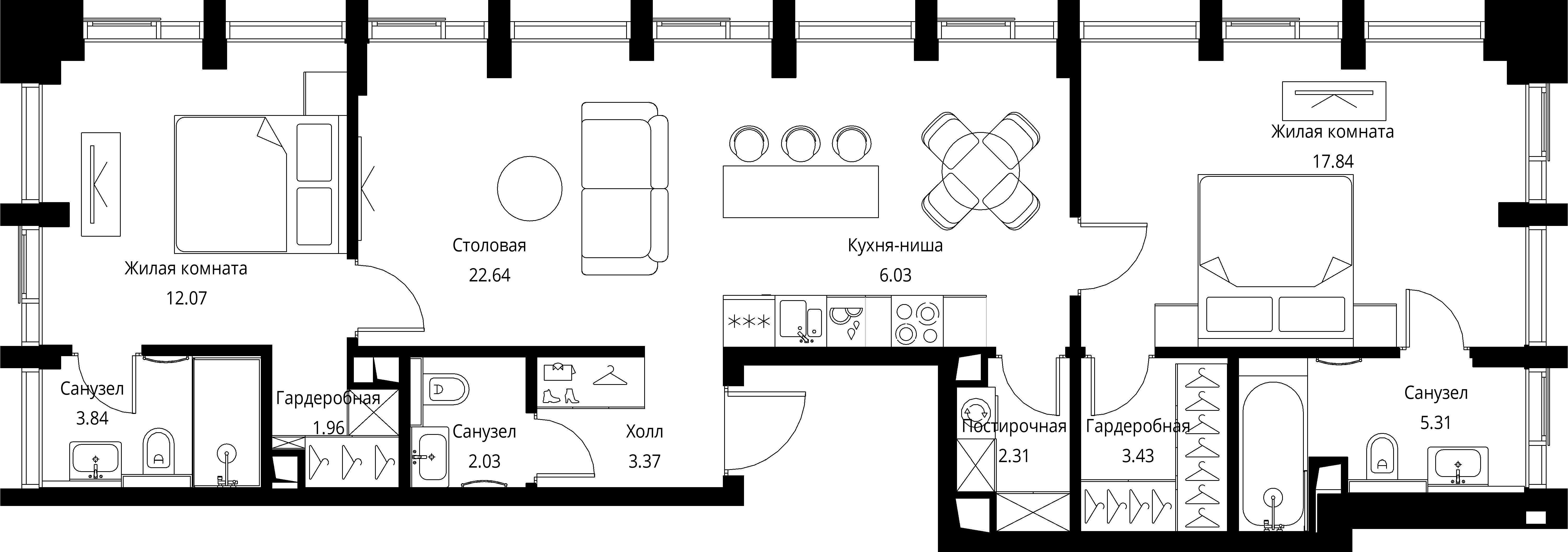 2-комнатная 80 м2 в ЖК Сити Бэй корпус null этаж 9