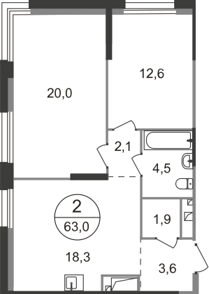 2-комнатная 63 м2 в ЖК Первый Московский корпус null этаж 17