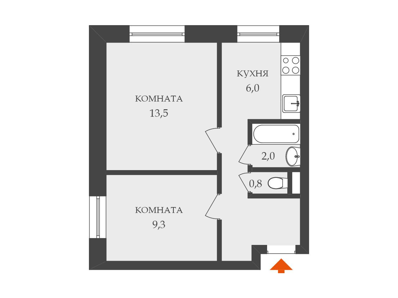 2-комнатная 37.8 м2 в ЖК undefined корпус null этаж 2