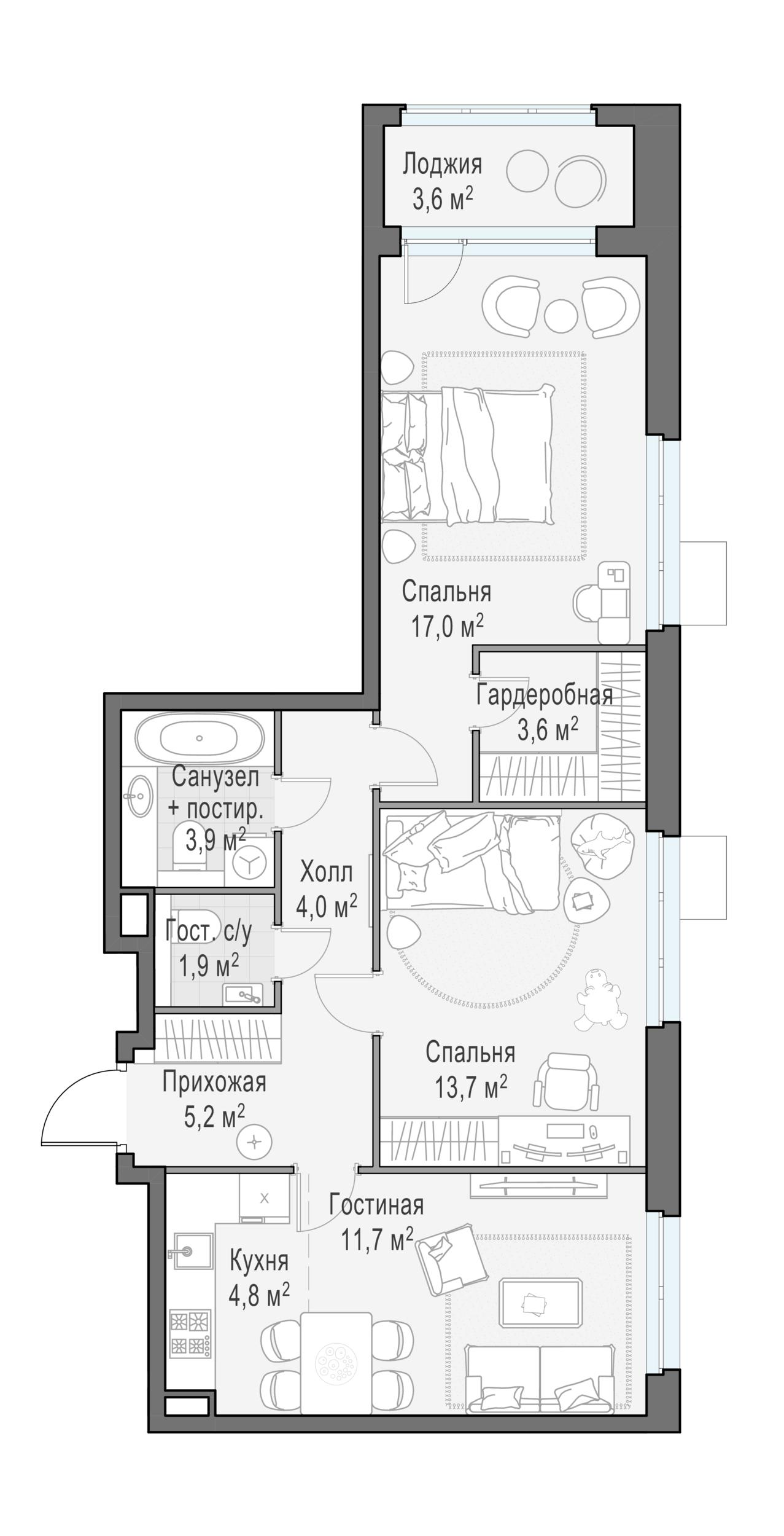 3-комнатная 66 м2 в ЖК Жилой квартал «Новое Медведково» корпус null этаж 13