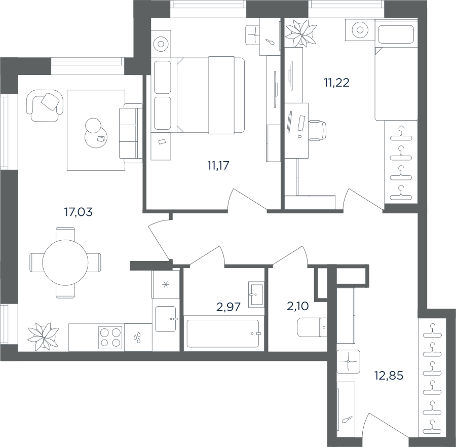 3-комнатная 57 м2 в ЖК Равновесие корпус null этаж 1