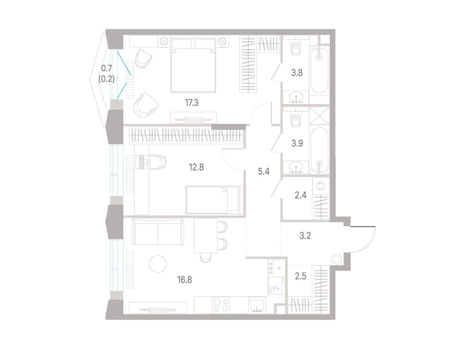 2-комнатная 68 м2 в ЖК КОД Сокольники корпус null этаж 10
