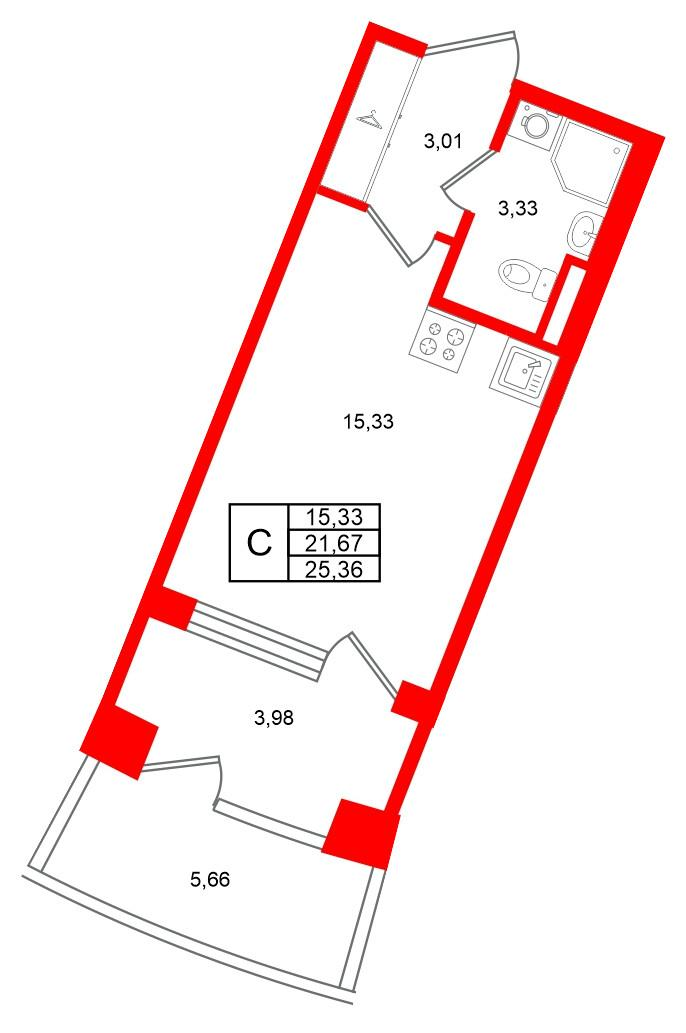 Студия 21 м2 в ЖК Аристократ корпус null этаж 3