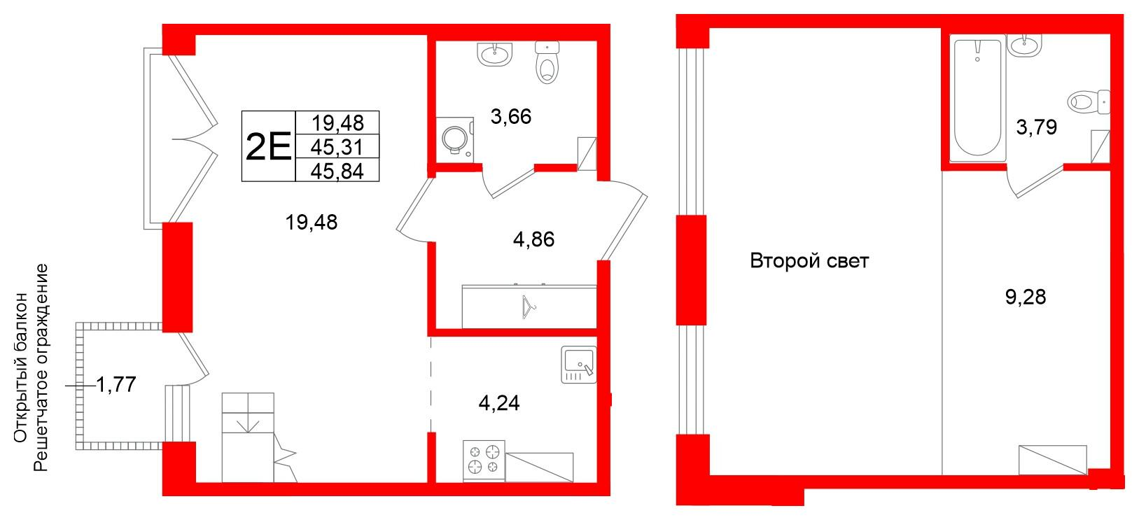 1-комнатная 45 м2 в ЖК Аристократ корпус null этаж 8
