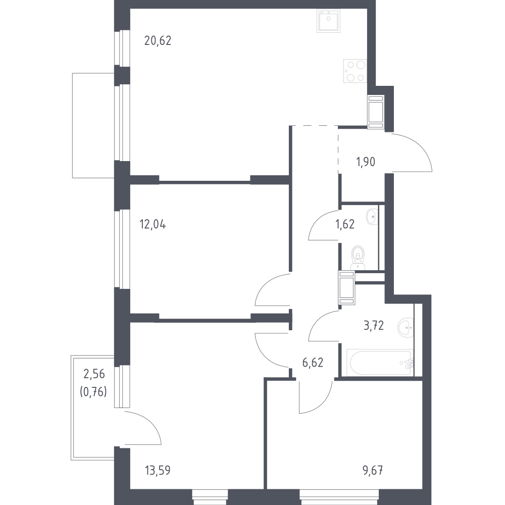 3-комнатная 70 м2 в ЖК Квартал Торики корпус null этаж 7