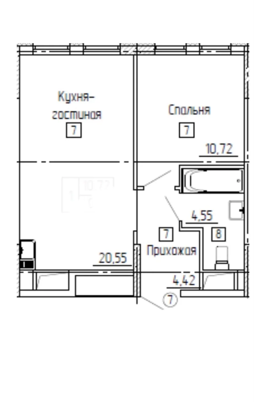 1-комнатная 39.8 м2 в ЖК undefined корпус null этаж 9