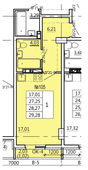 Студия 29.3 м2 в ЖК undefined корпус null этаж 2