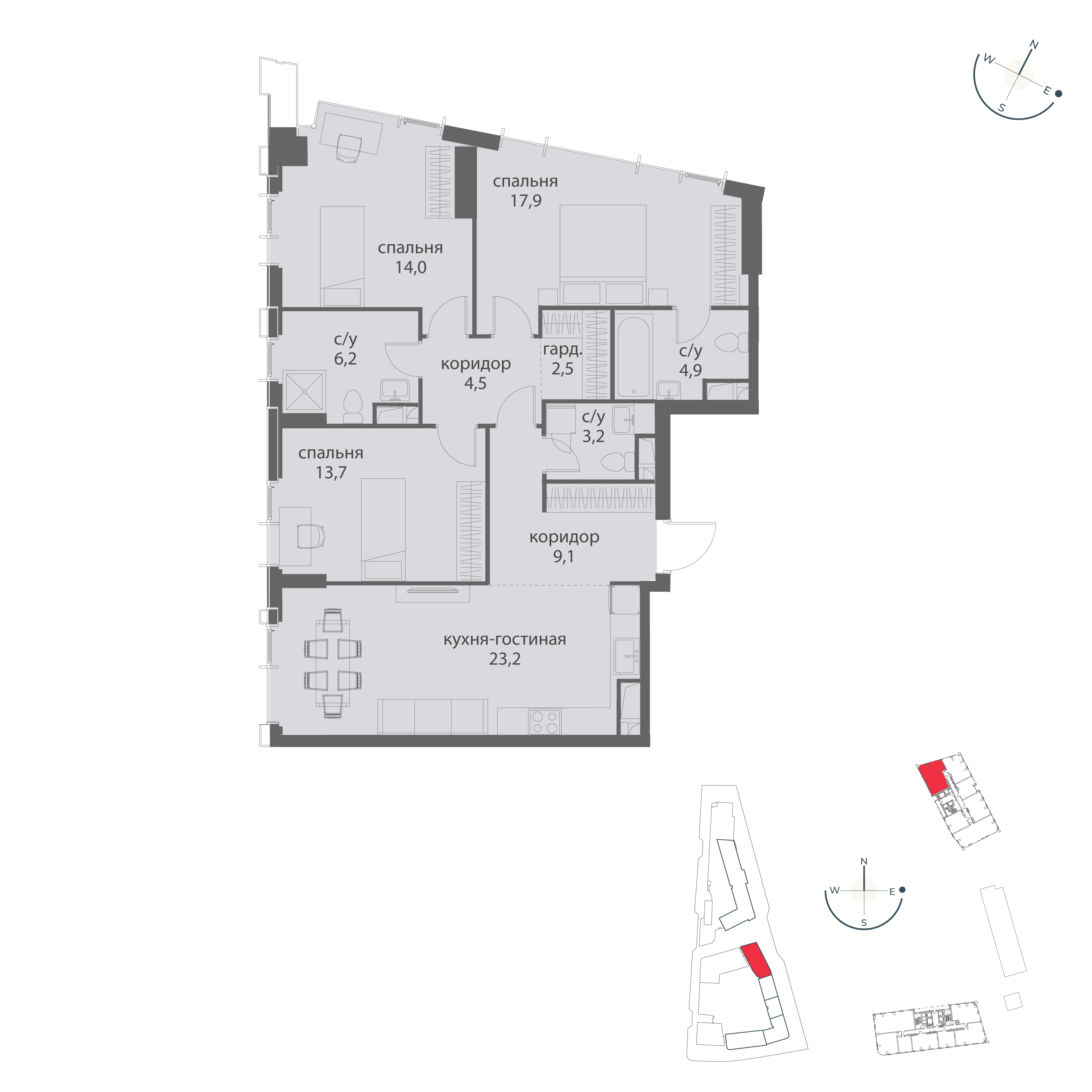 2-комнатная 99 м2 в ЖК Событие корпус null этаж 13