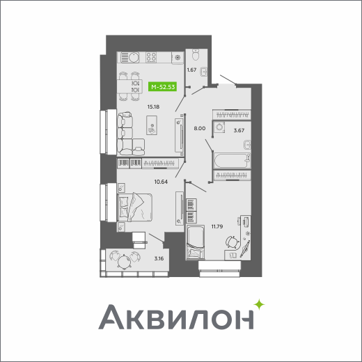 Студия 52 м2 в ЖК RIVER PARK-2 корпус null этаж 10
