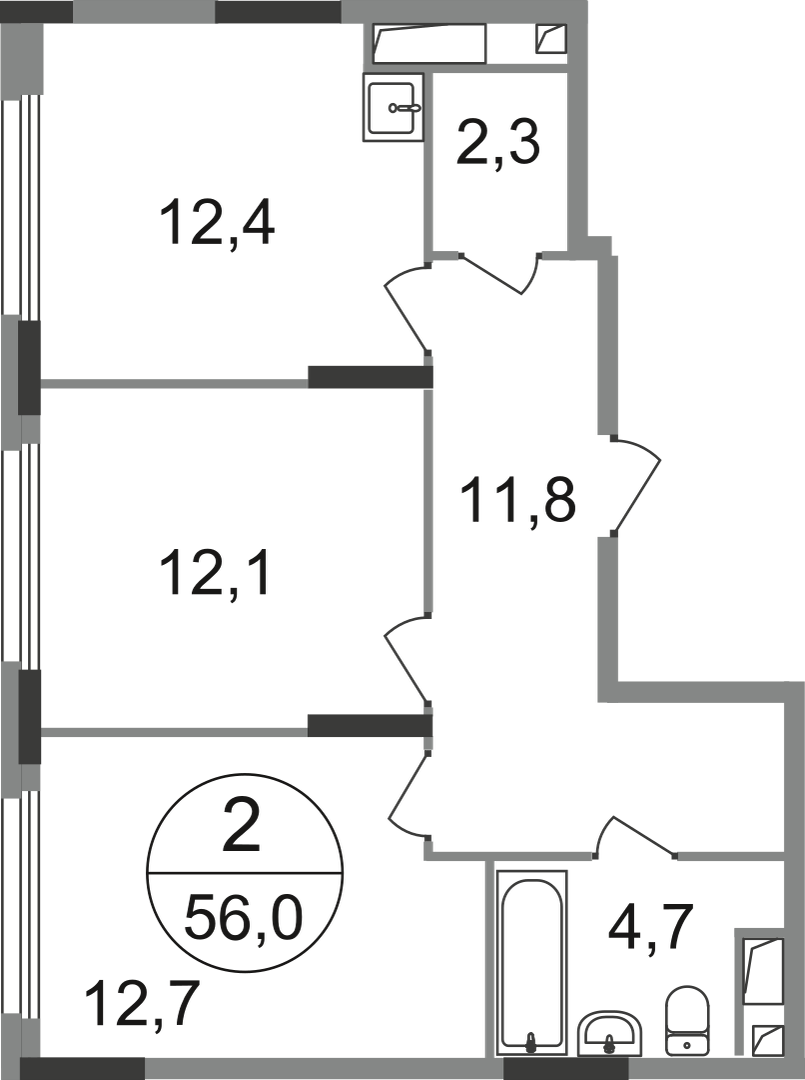 2-комнатная 56 м2 в ЖК Переделкино Ближнее корпус null этаж 6