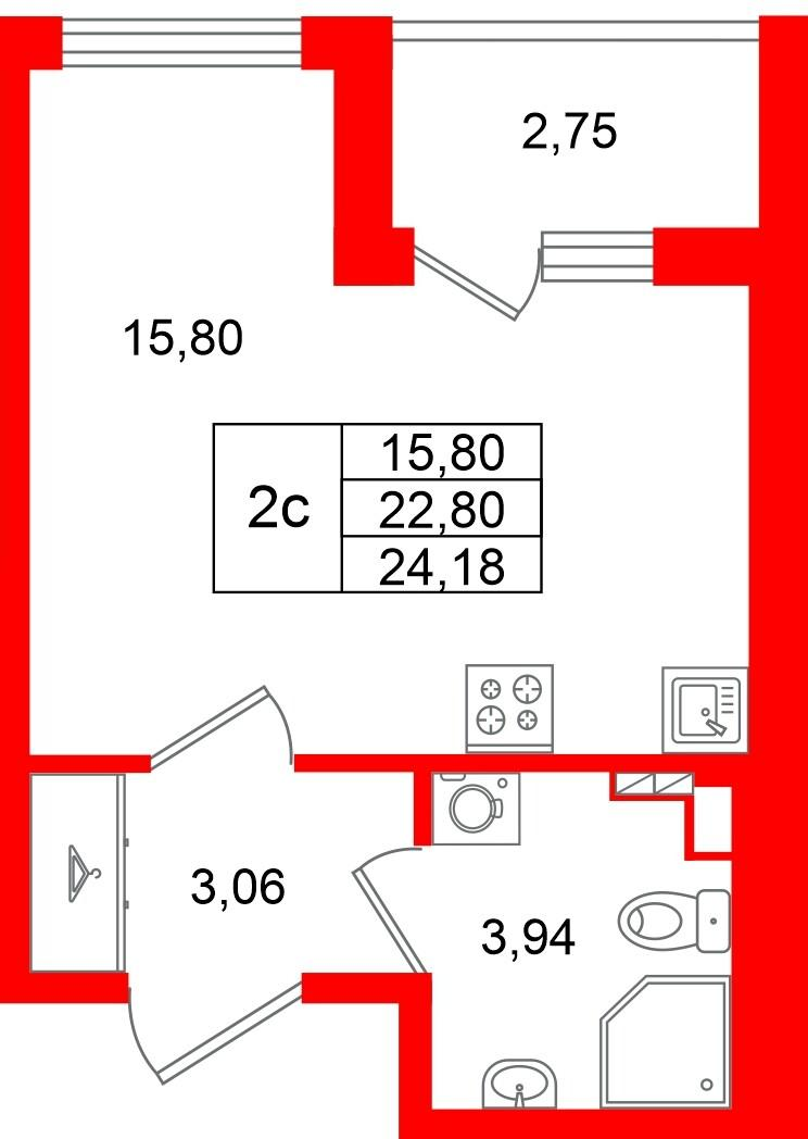 Студия 22 м2 в ЖК Универ Сити корпус null этаж 4