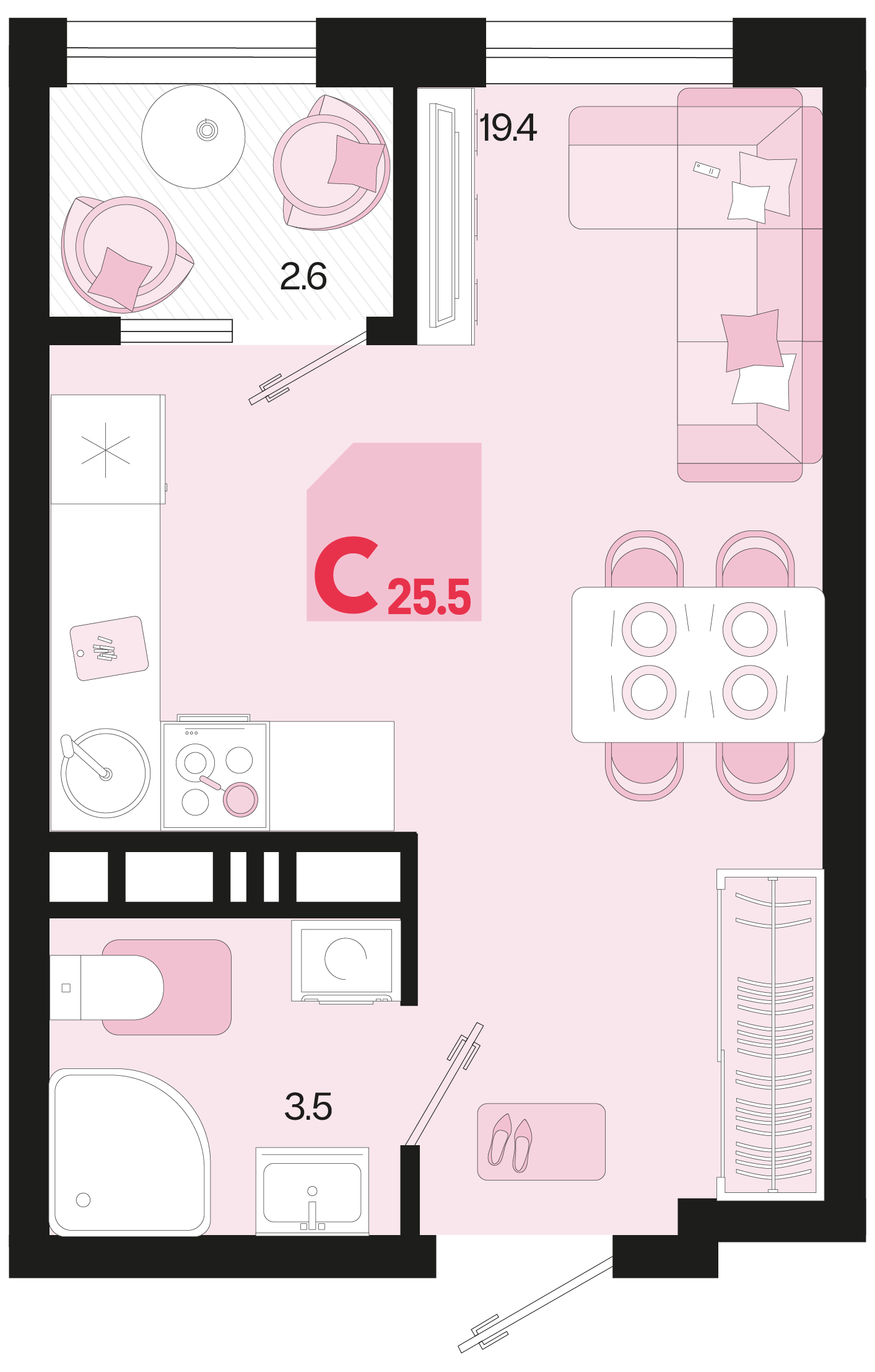 Студия 25 м2 в ЖК Первое место корпус null этаж 14