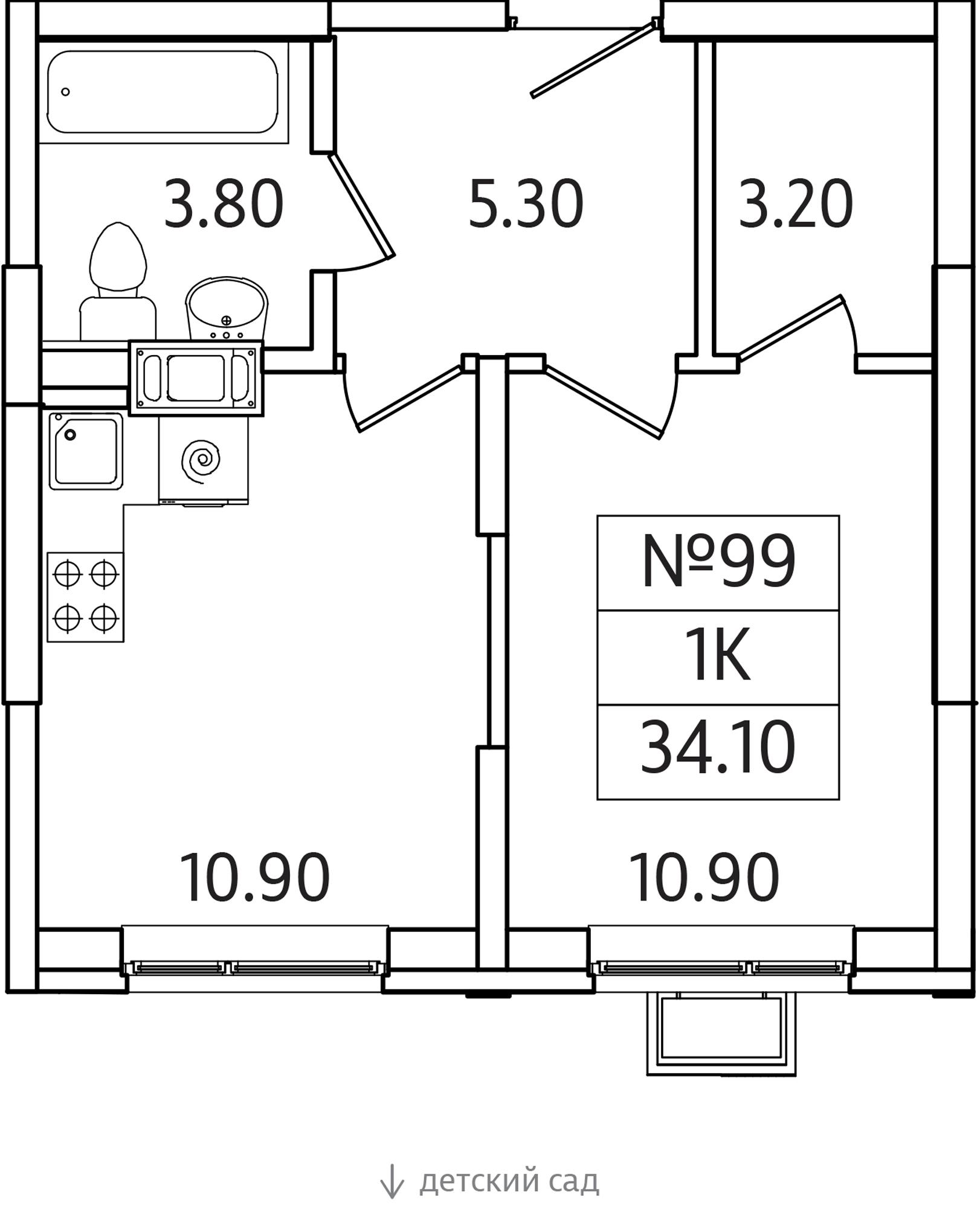 1-комнатная 34 м2 в ЖК Видный Берег-2 корпус null этаж 12