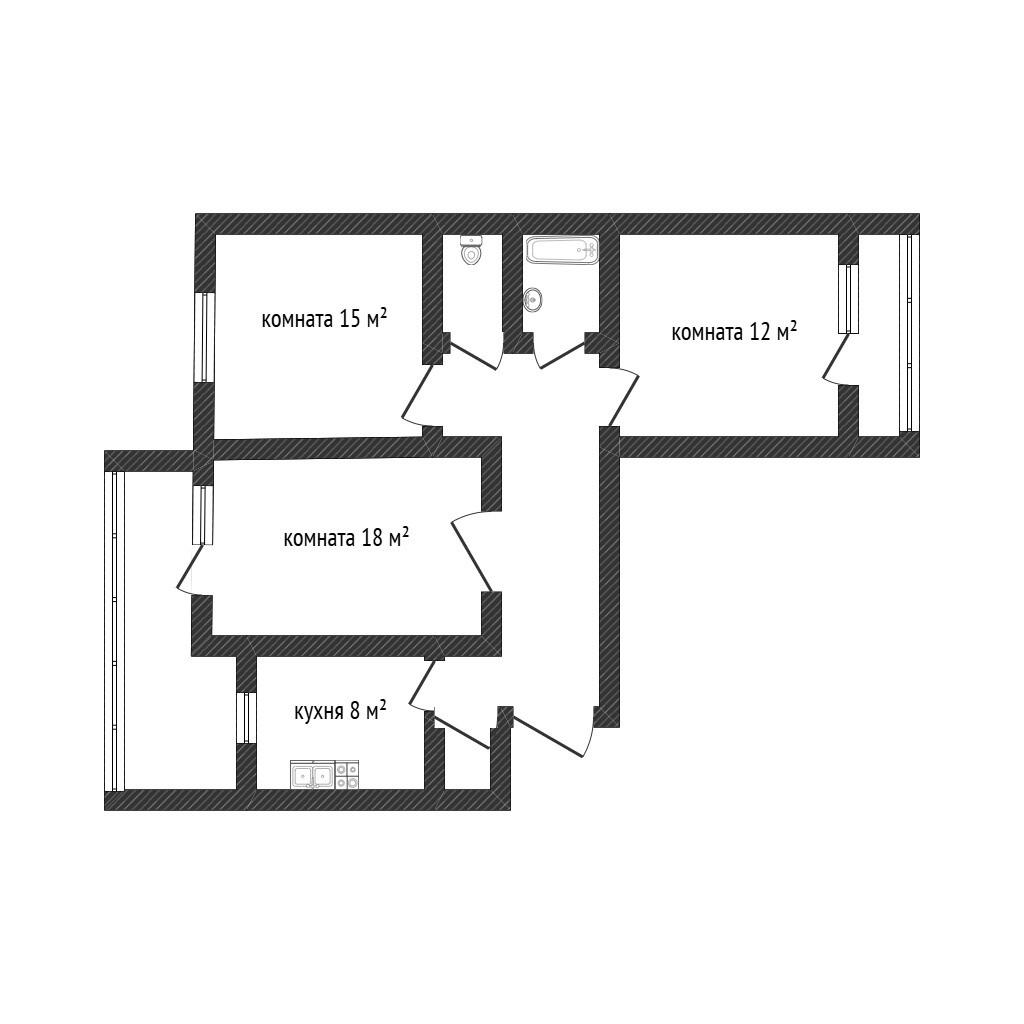 3-комнатная 66.1 м2 в ЖК undefined корпус null этаж 8