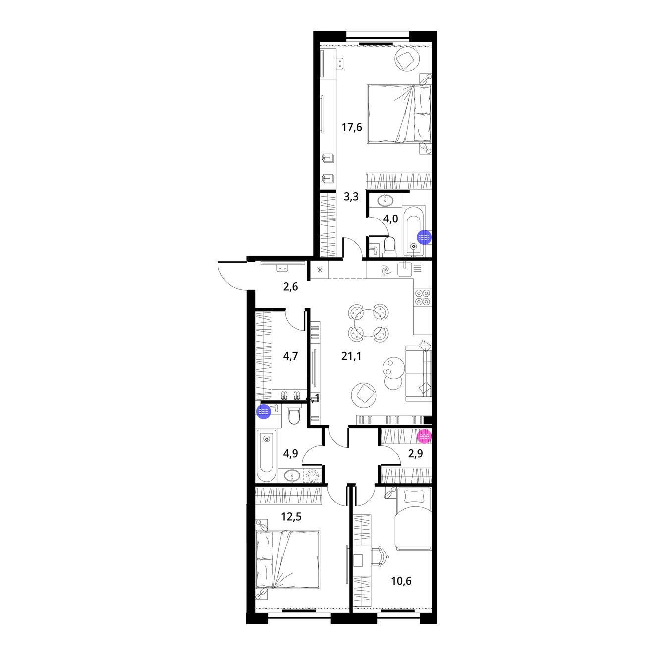 3-комнатная 91 м2 в ЖК ГринЛайт корпус null этаж 3