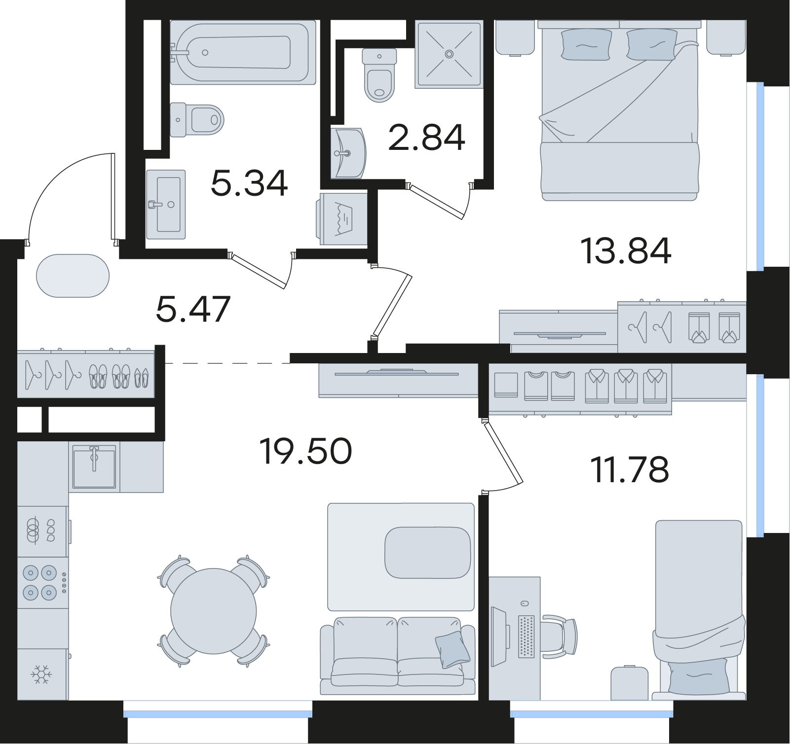 2-комнатная 58 м2 в ЖК Статус на Гребном канале корпус null этаж 3