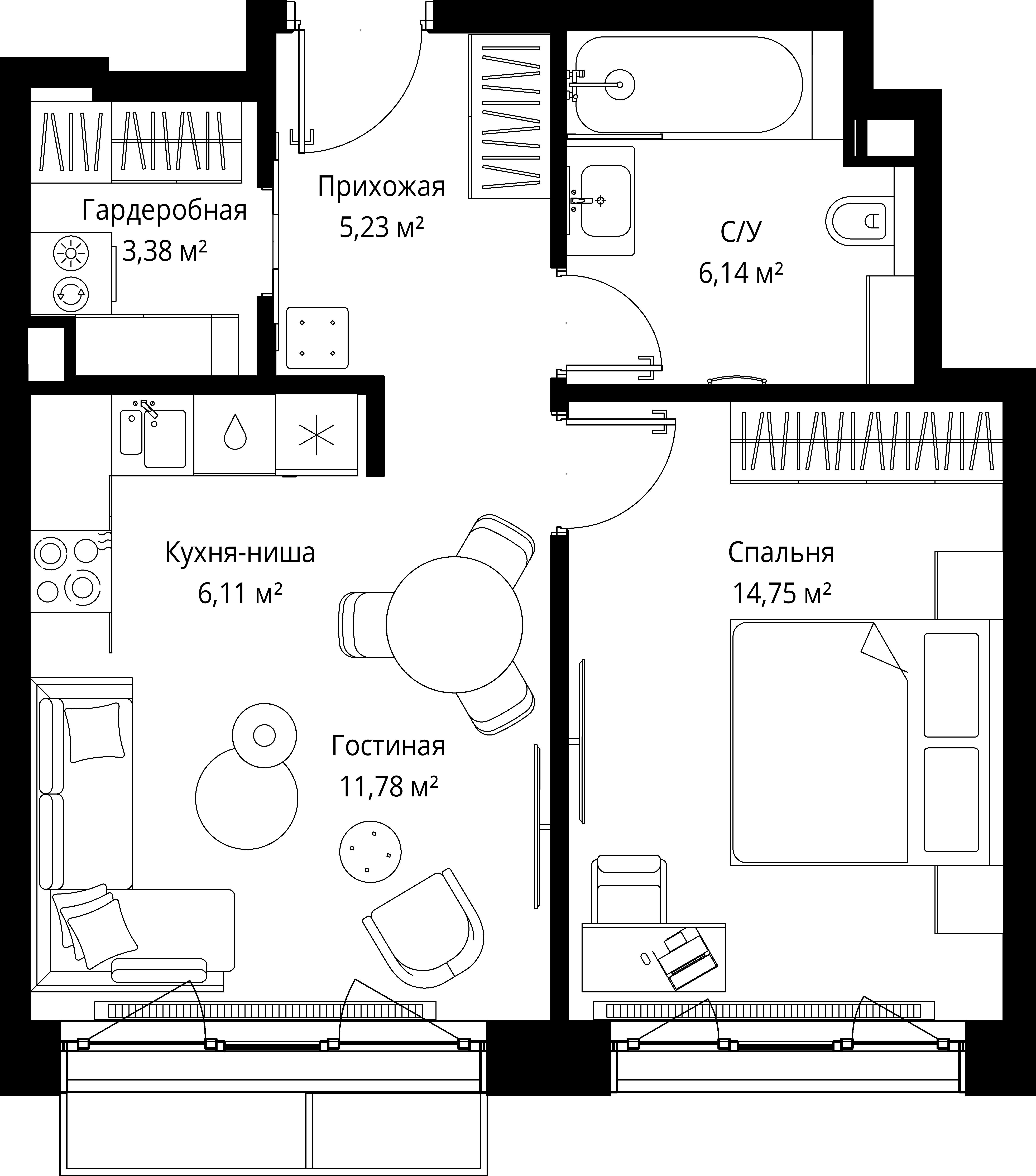 1-комнатная 47 м2 в ЖК МЫС корпус null этаж 5