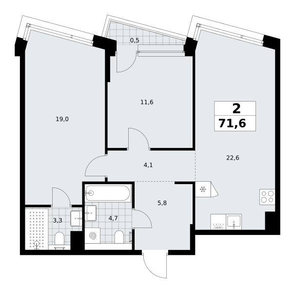 2-комнатная 71 м2 в ЖК Хольм корпус null этаж 6
