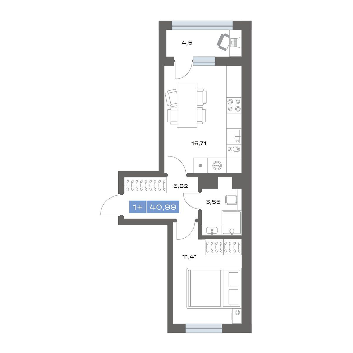 1-комнатная 40 м2 в ЖК Пятнашка корпус null этаж 11