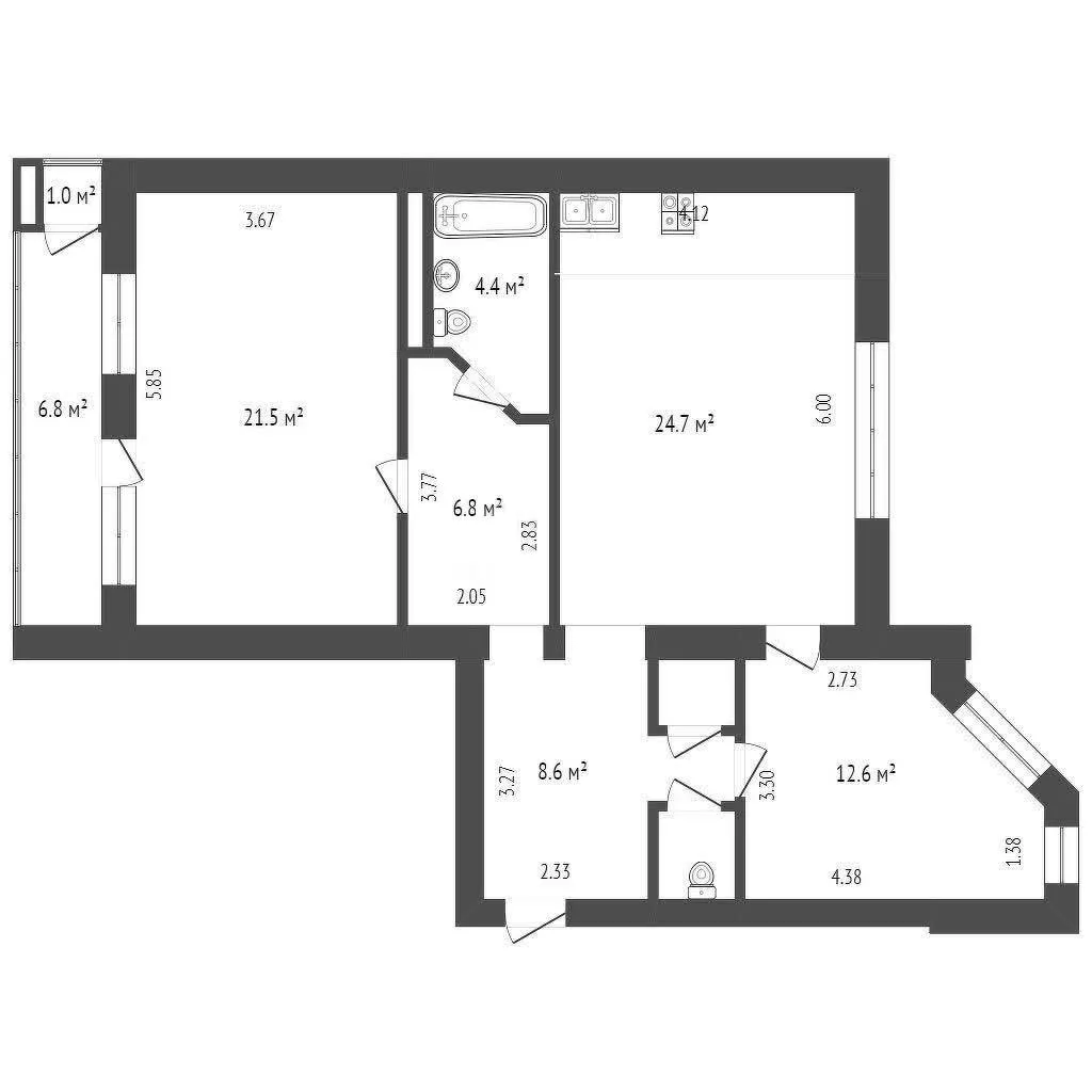2-комнатная 80.8 м2 в ЖК undefined корпус null этаж 10