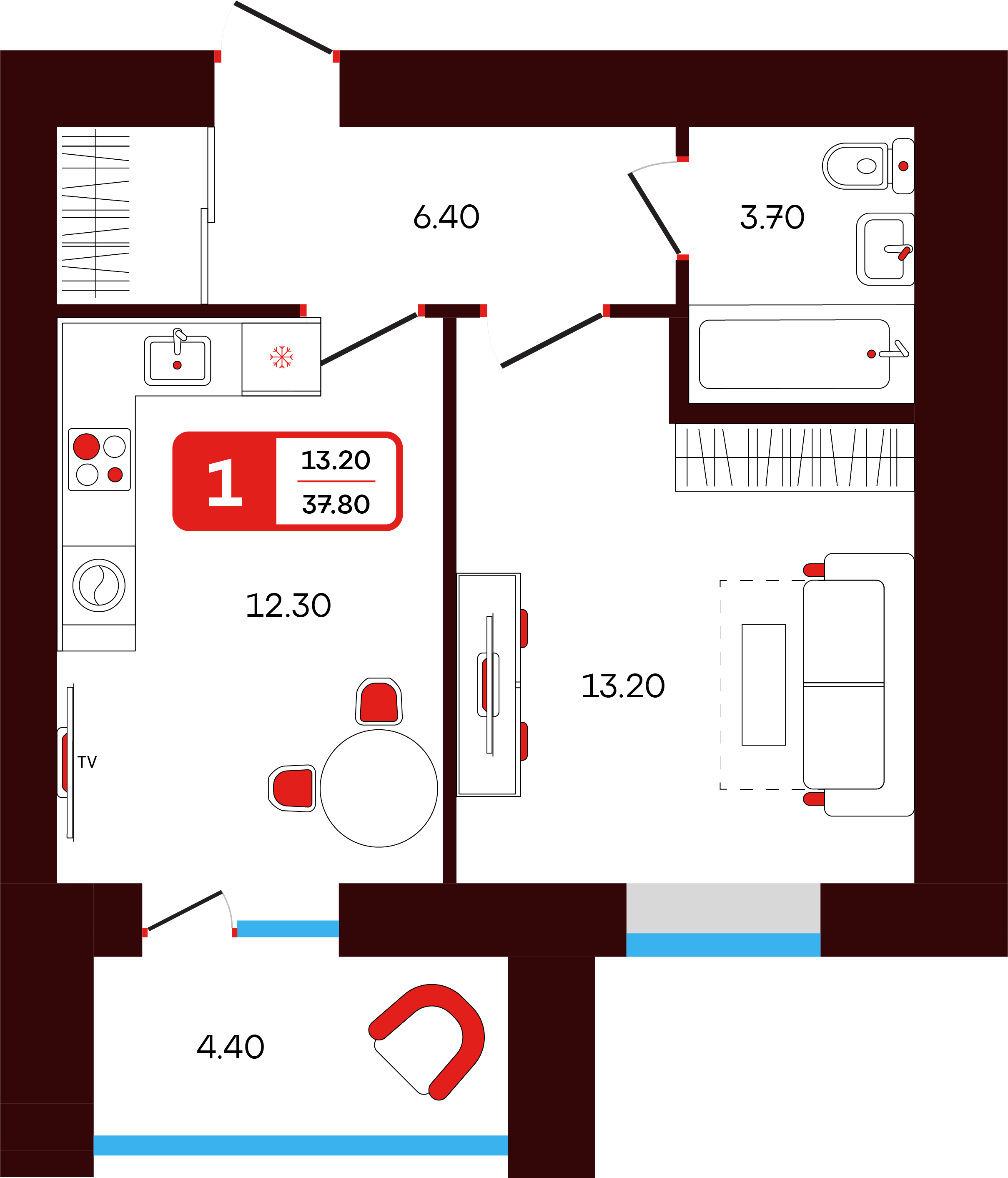 1-комнатная 37 м2 в ЖК Тепло корпус null этаж 13