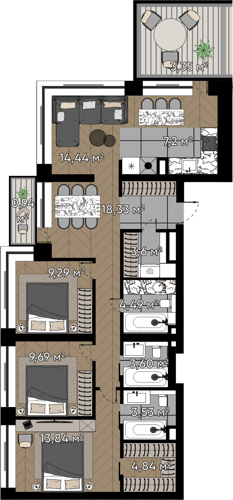 Студия 97 м2 в ЖК Квартал Серебряный бор корпус null этаж 13