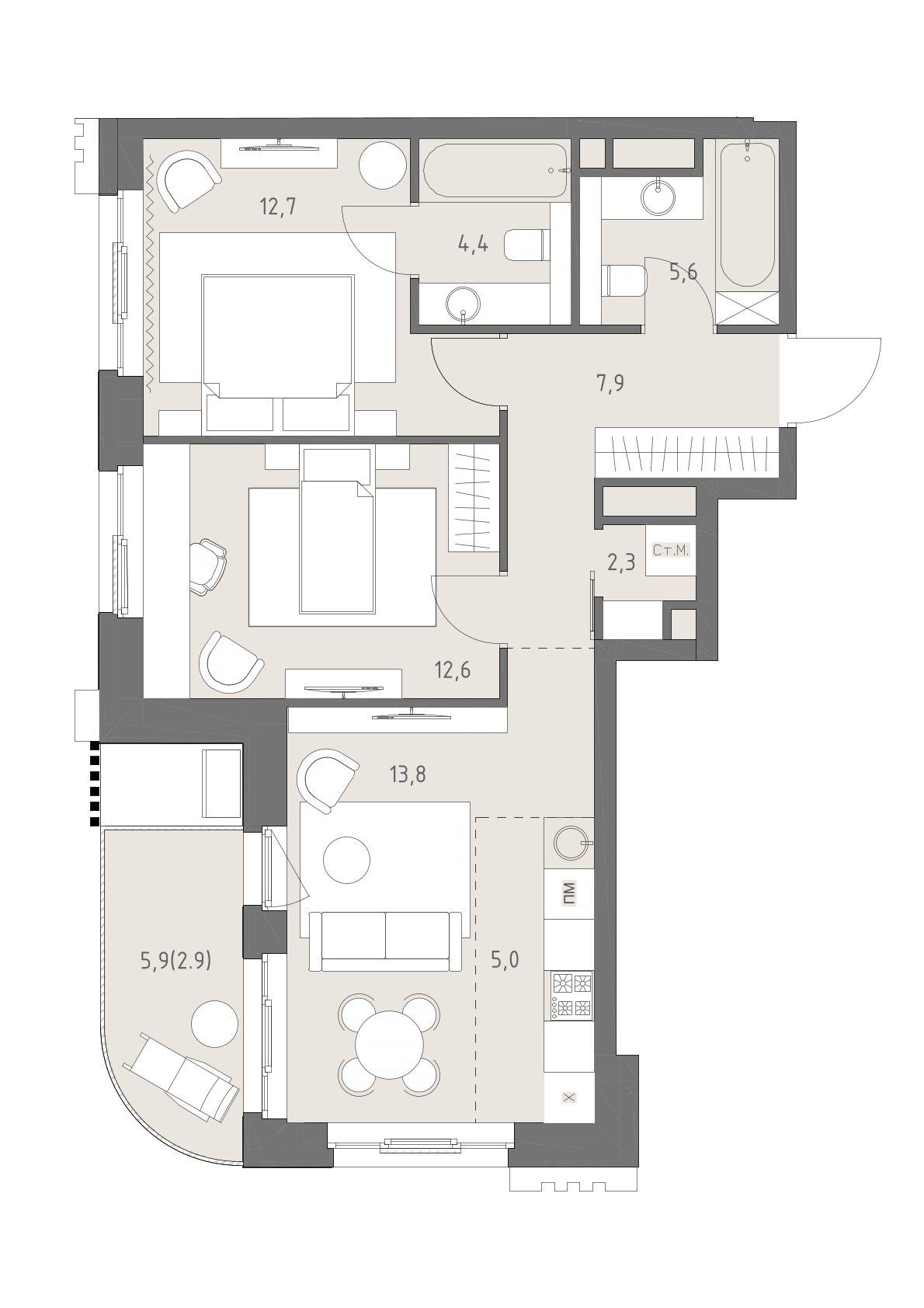 3-комнатная 67 м2 в ЖК Родина парк корпус null этаж 15