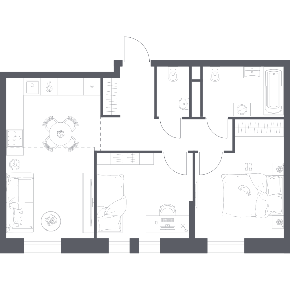 2-комнатная 54 м2 в ЖК Квартал на воде корпус null этаж 12