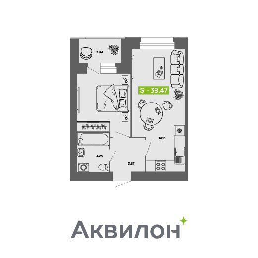 Студия 38 м2 в ЖК Аквилон ROSA корпус null этаж 11