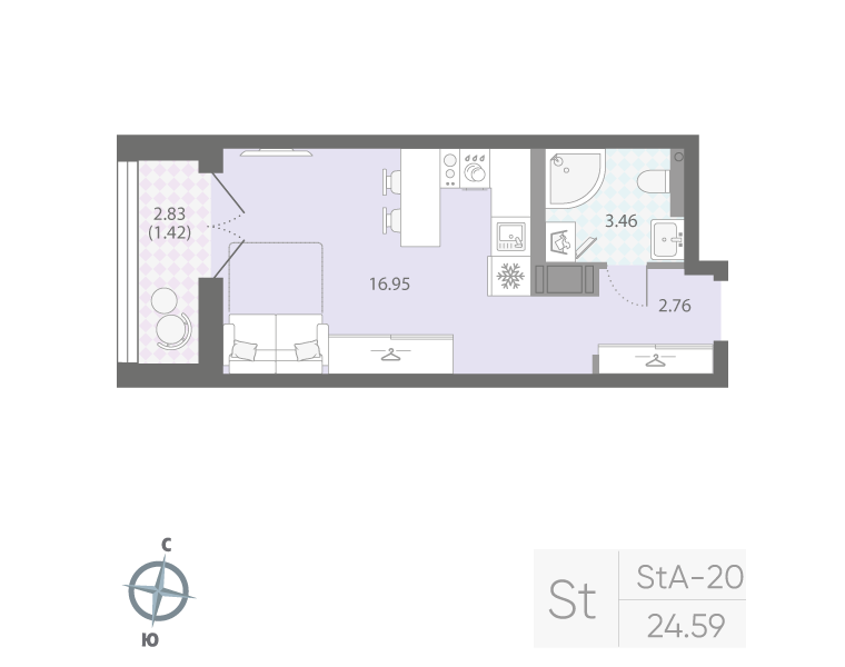 Студия 24 м2 в ЖК Цивилизация на Неве корпус null этаж 16