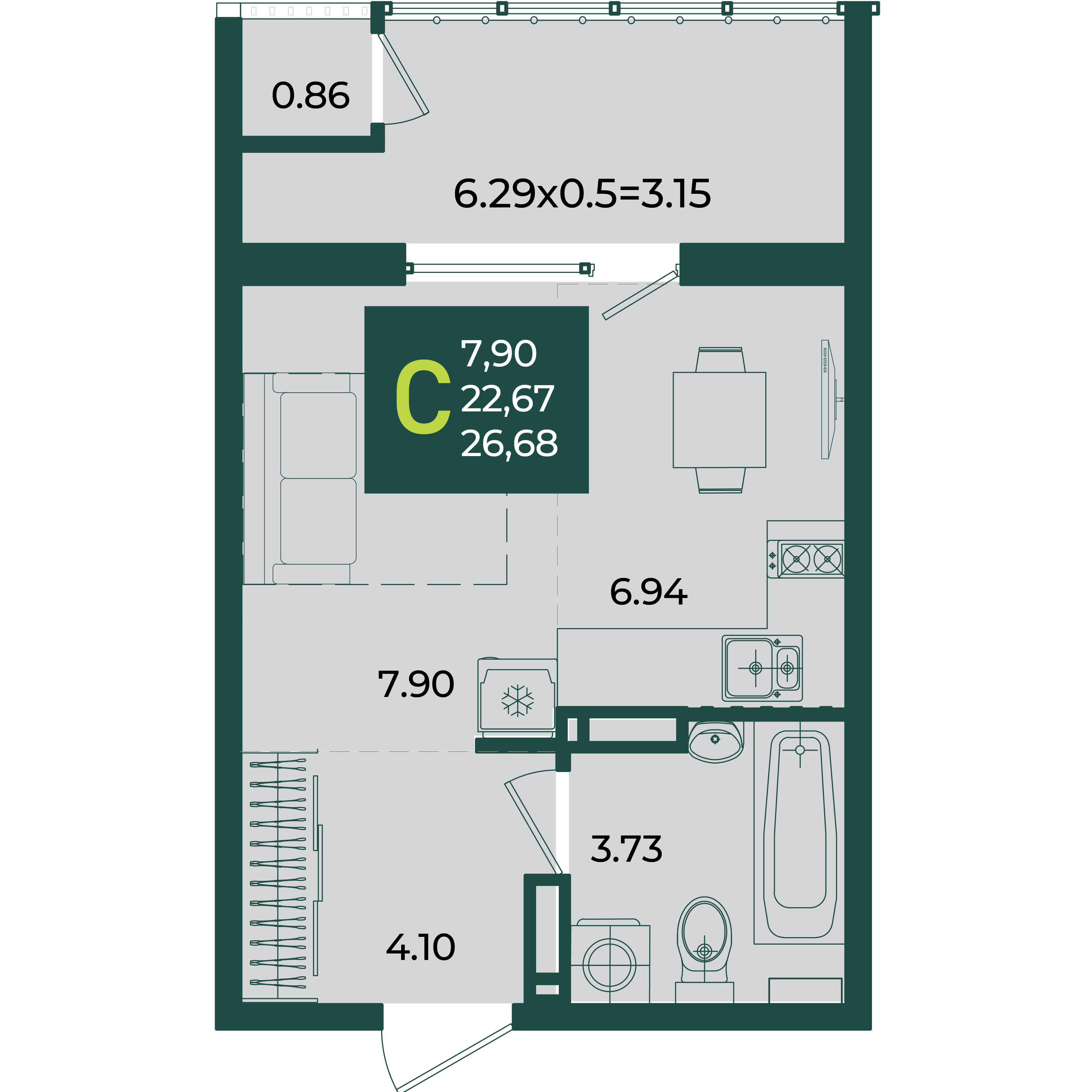 Студия 26 м2 в ЖК Образцово корпус null этаж 10